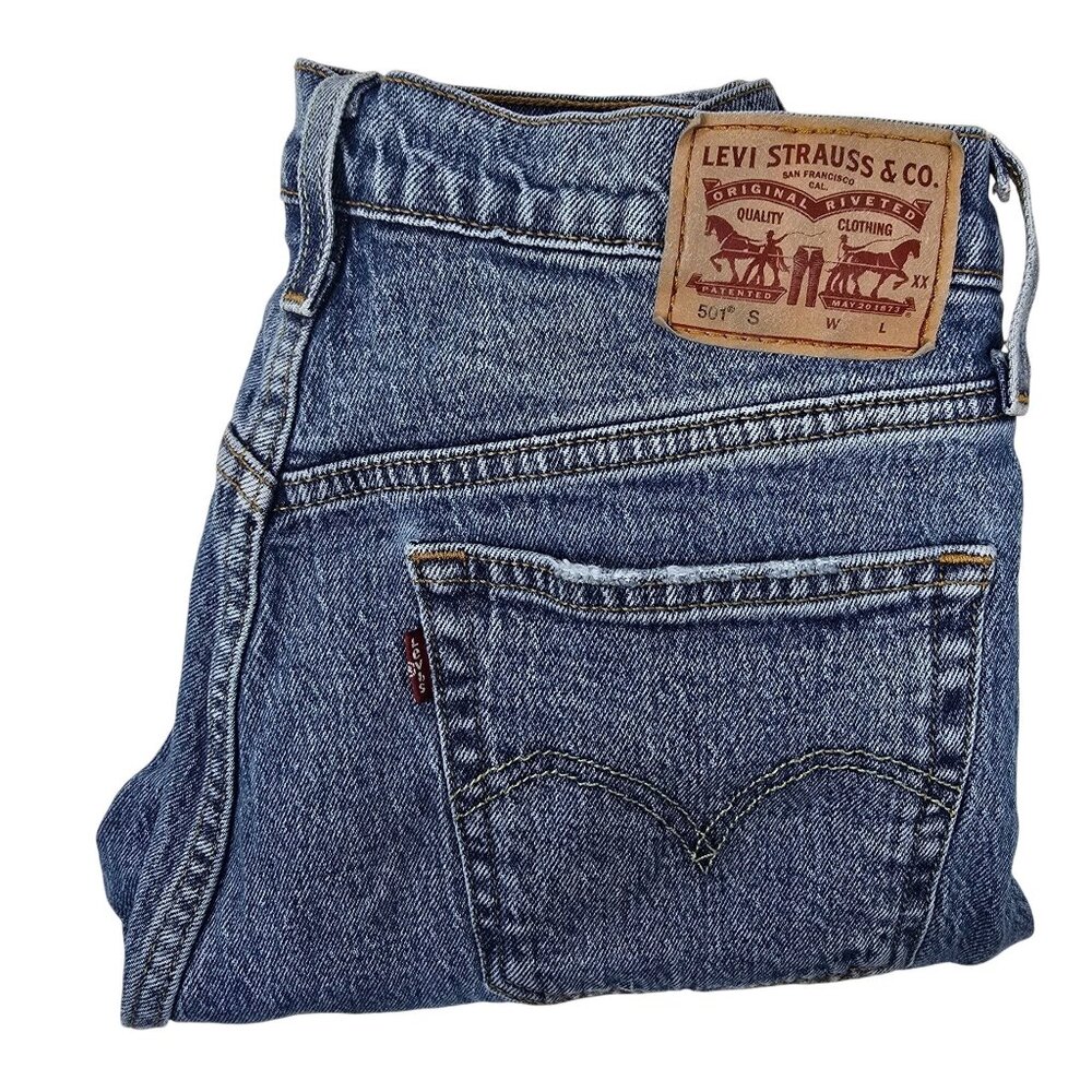 Levis 501 S Button Fly Blue Jeans 27X28 Straight Leg Denim